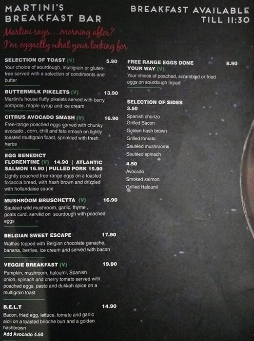 Menu at Martini and Co Werribee restaurant, Hoppers Crossing