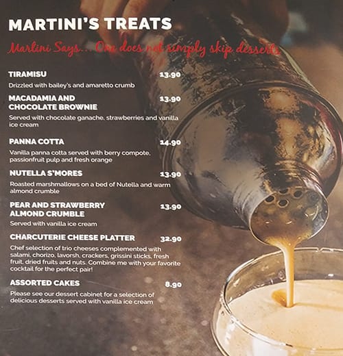 Menu at Martini and Co Werribee restaurant, Hoppers Crossing