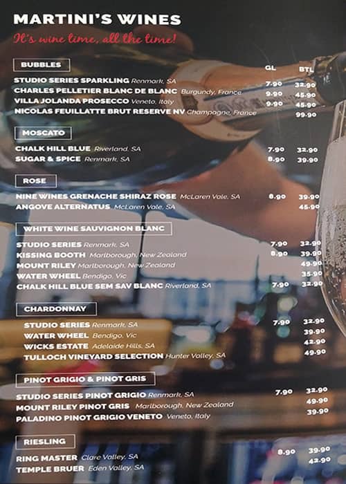 Menu at Martini and Co Werribee restaurant, Hoppers Crossing