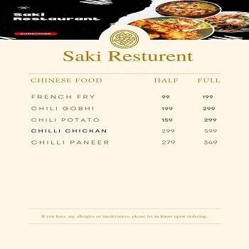 Saki menu deals