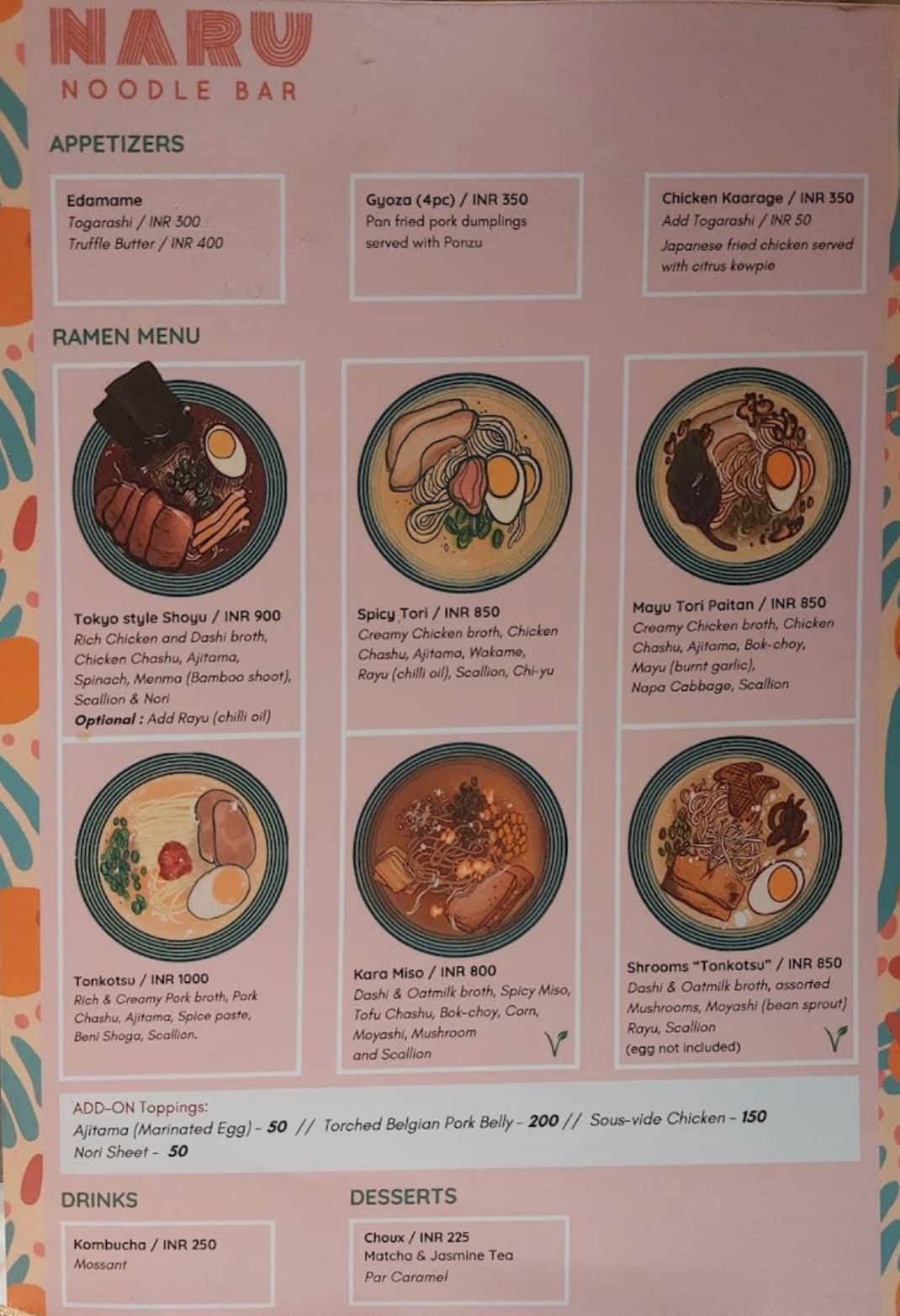 Menu of Naru Noodle Bar, Shanti Nagar, Bangalore