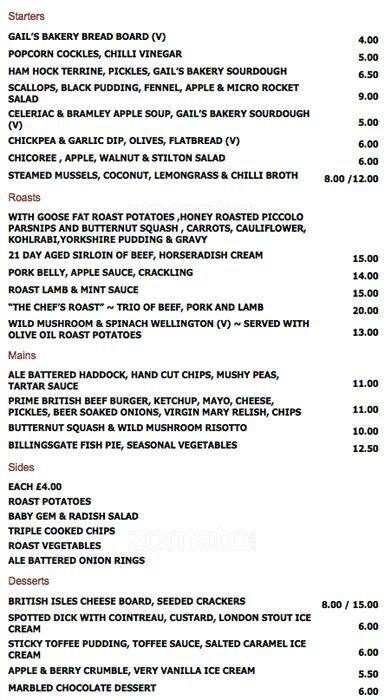 Menu at The Flask pub & bar, London, 14 Flask Walk