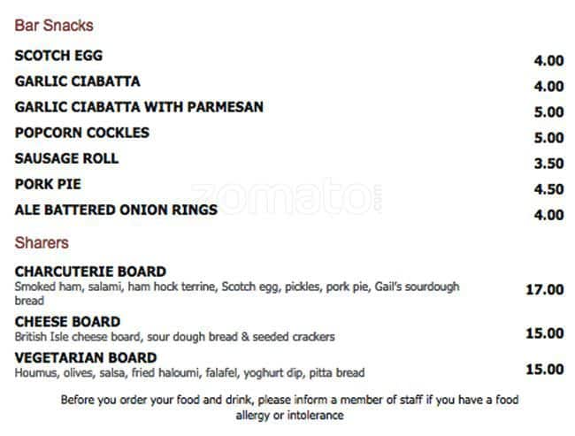 Menu at The Flask pub & bar, London, 14 Flask Walk