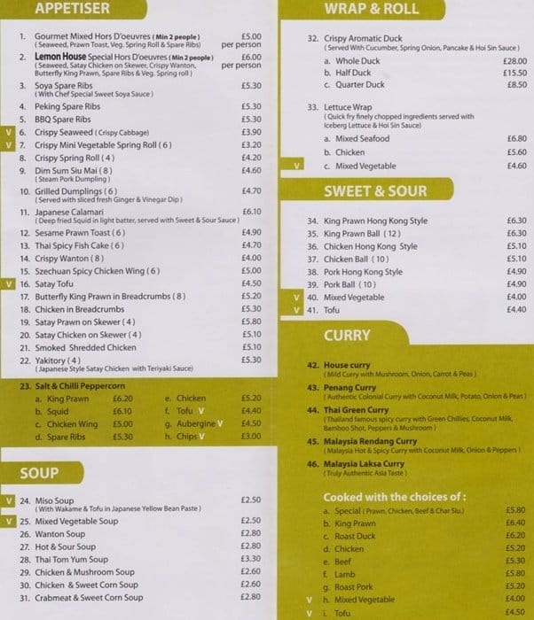 Menu at Lemon House fast food, Stanwell