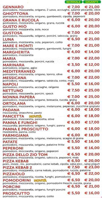 Menu di Pizzeria pomodorino basilico 
