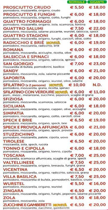 Menu di Pizzeria pomodorino basilico 