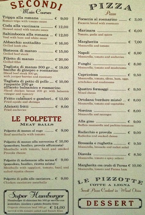 Menu di Gino in Trastevere 