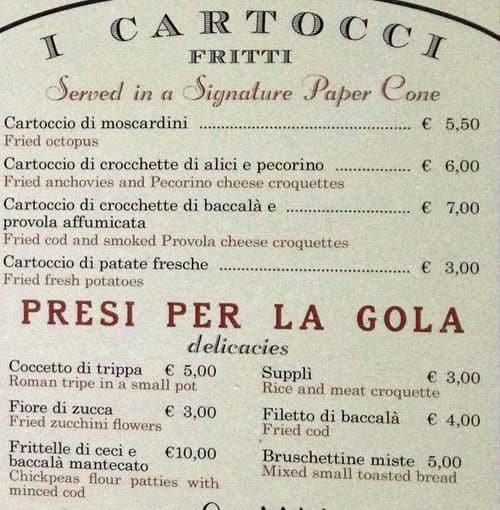 Menu di Gino in Trastevere 
