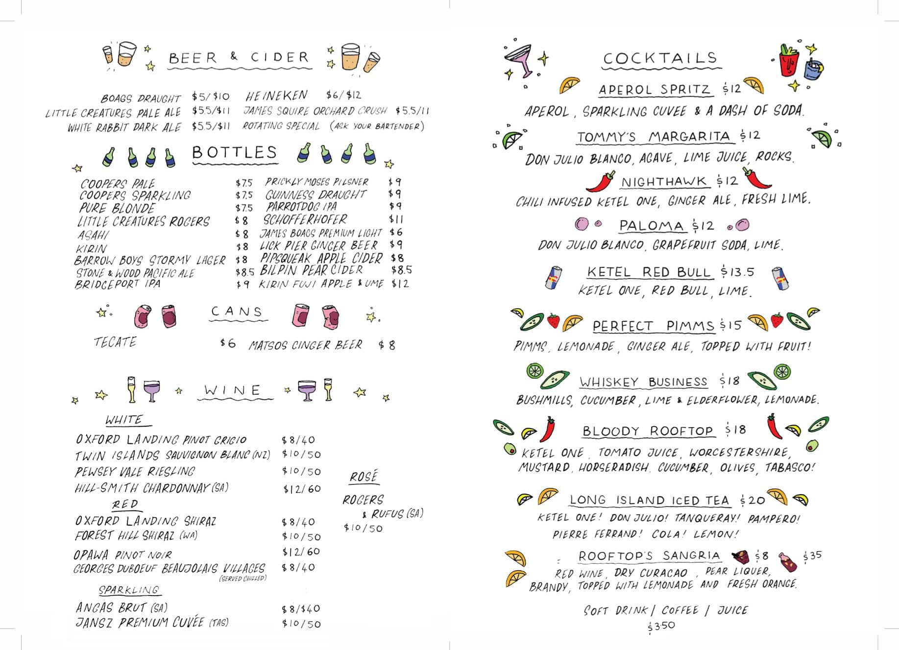 Rooftop Bar and Cinema Menu, Menu for Rooftop Bar and Cinema, CBD