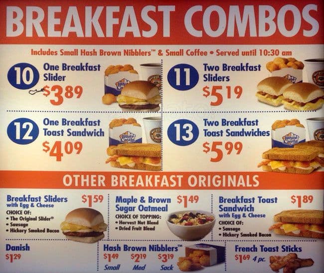 White Castle Drive Thru Menu