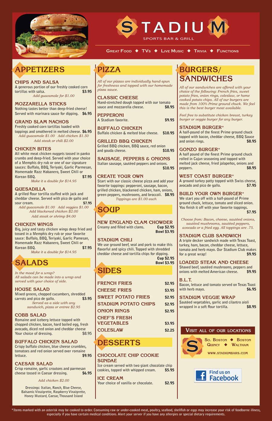 Stadium Sports Bar Grill Menu