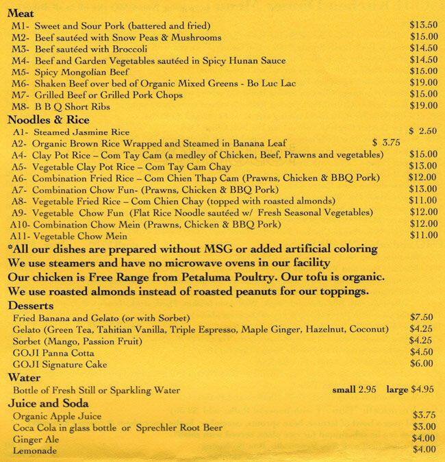 Goji Kitchen Menu Menu For Goji Kitchen Santa Rosa Santa Rosa