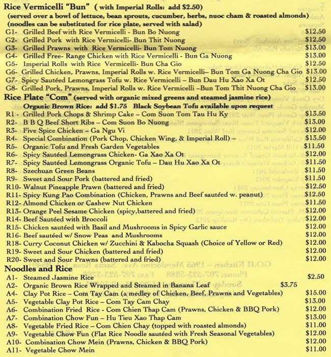 Menu at GoJi Kitchen restaurant, Santa Rosa