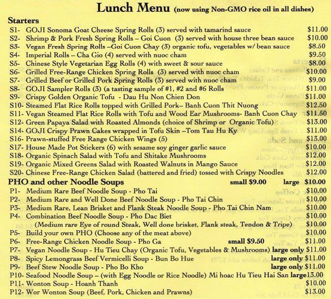 Goji Kitchen Menu Menu For Goji Kitchen Santa Rosa Santa Rosa