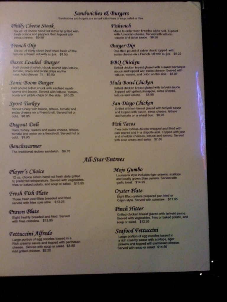 Sports Keg Grill menu