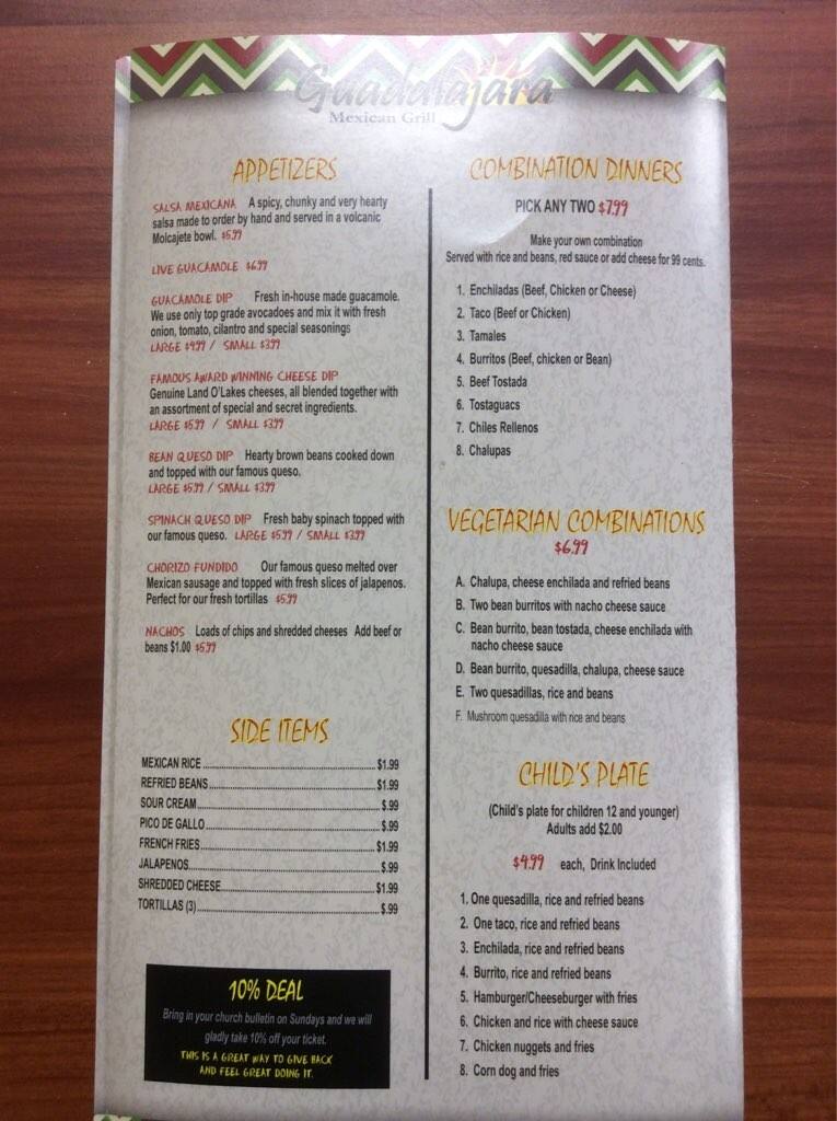 Guadalajara Grill Menu For Cabot Little Guadalajara Grill Cabot Menu
