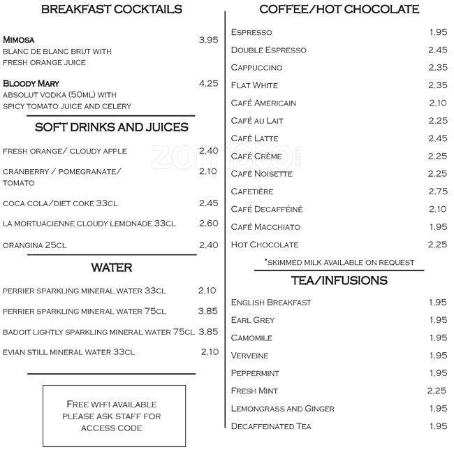 Menu at Cote Barbican, London, 57 Whitecross St