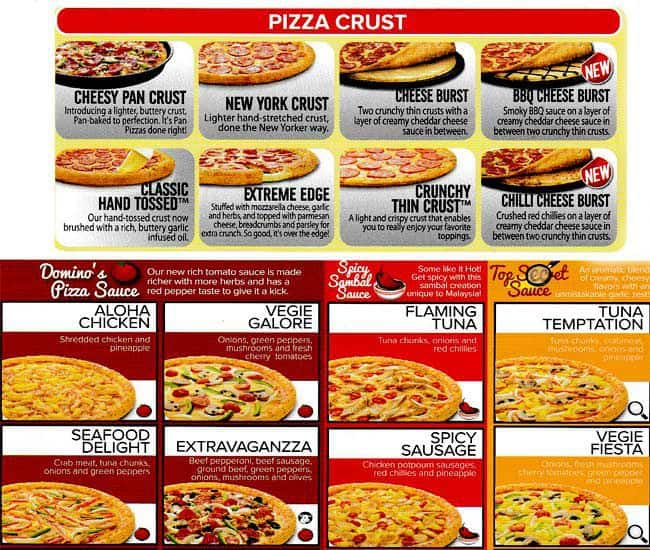 domino pizza menu