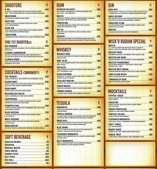 Menu at Rude Lounge, Navi Mumbai, Grond Floor