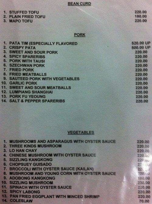Savory menu