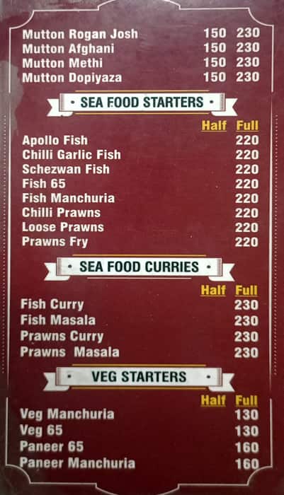 Hyd Zyqa Restaurant menu