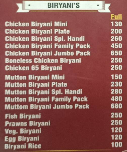 Hyd Zyqa Restaurant menu