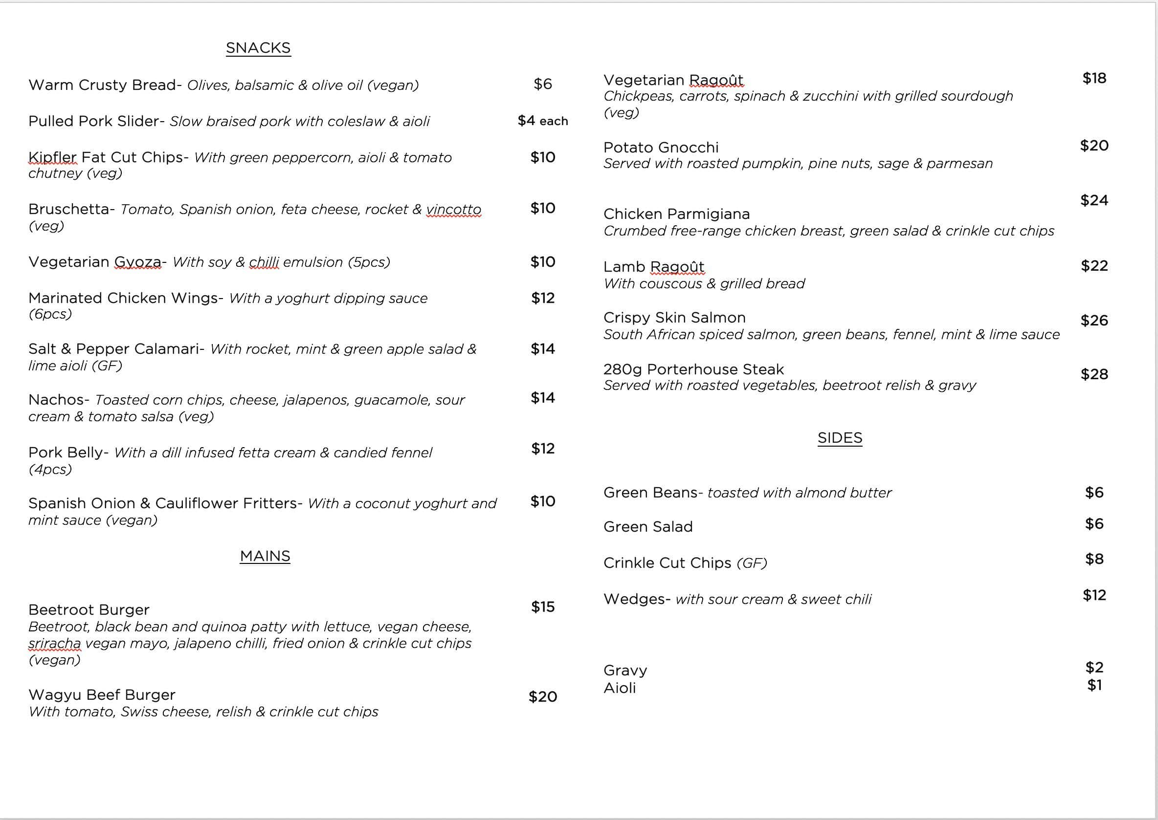 The Carlton Menu, Menu podniku The Carlton, Bourke Street, CBD, Melbourne Urbanspoon/Zomato