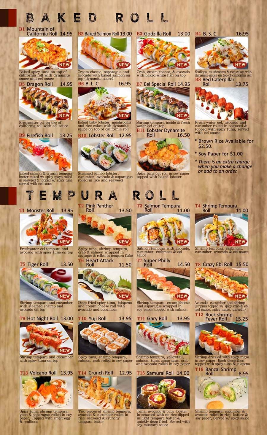 Menu at Banzai Sushi restaurant, Calabasas