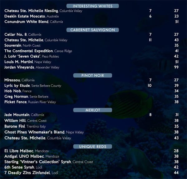 Menu at Downtown Aquarium pub & bar, Houston, 410 Bagby St