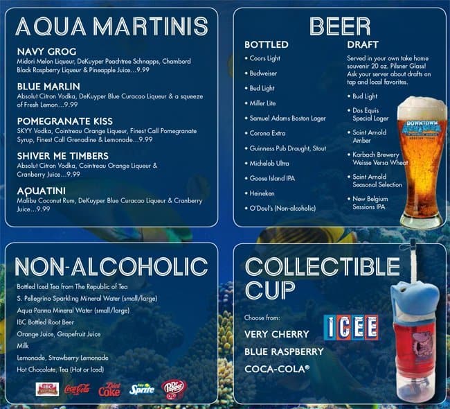 Menu at Downtown Aquarium pub & bar, Houston, 410 Bagby St