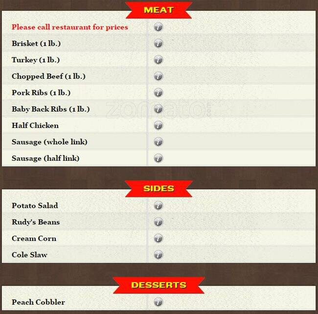 Rudy's Country Store and BarBQ Menu Urbanspoon/Zomato