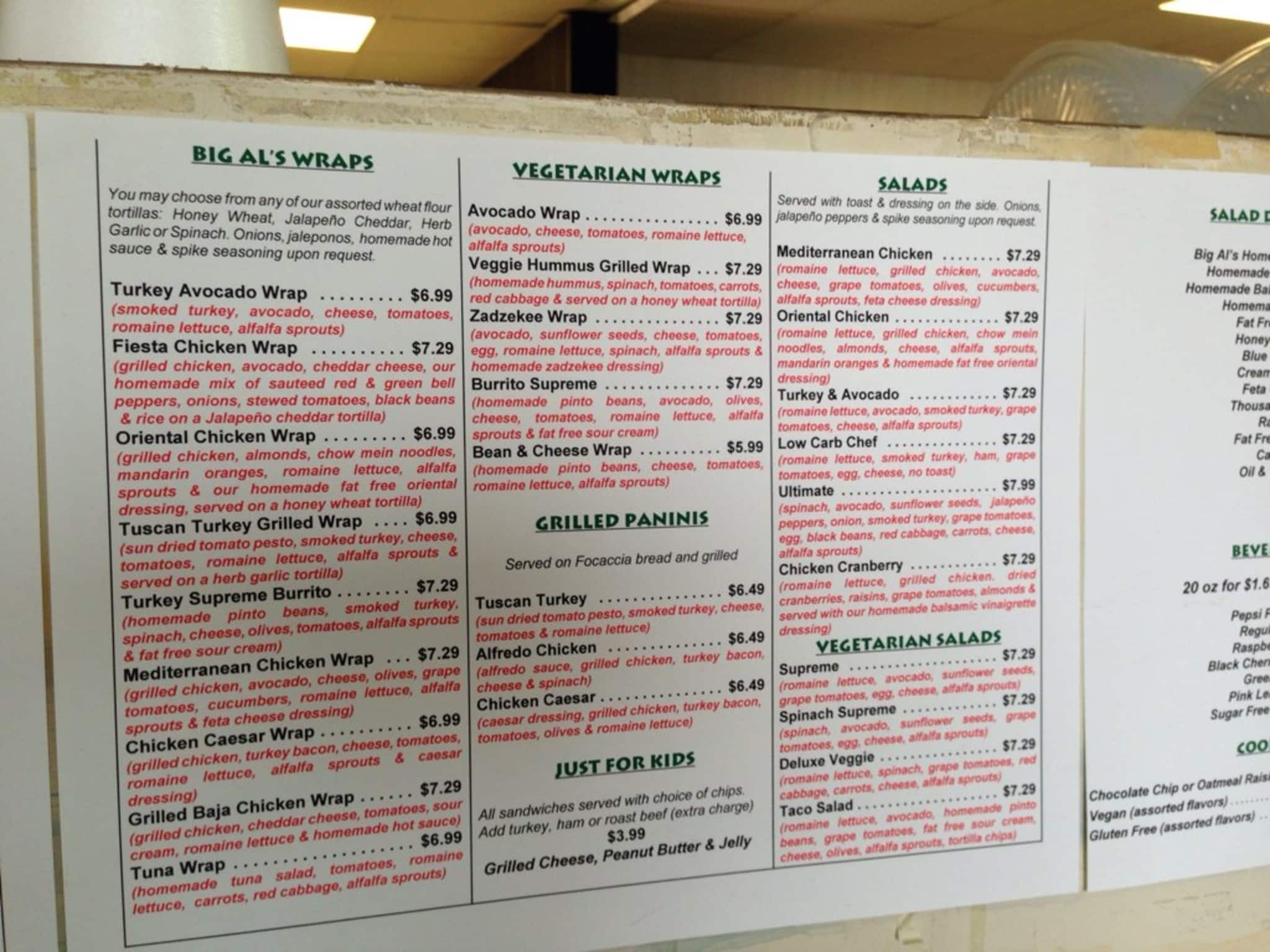 Menu at Big Al's Healthy Foods pub & bar, Tulsa
