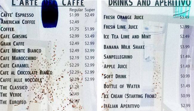 L'arte Del Caffe menu