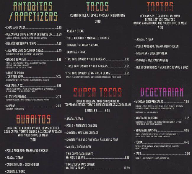 Salsa Picante Menu, Menu for Salsa Picante, Ukrainian Village, Chicago