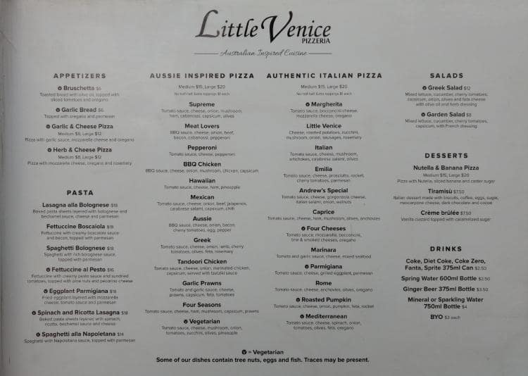 Little Venice Pizzeria Menu, Menu for Little Venice Pizzeria, Drummoyne