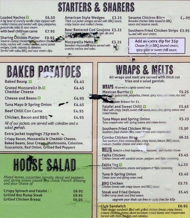 The Orange Tree Menu, Menu for The Orange Tree, Prestwich, Manchester