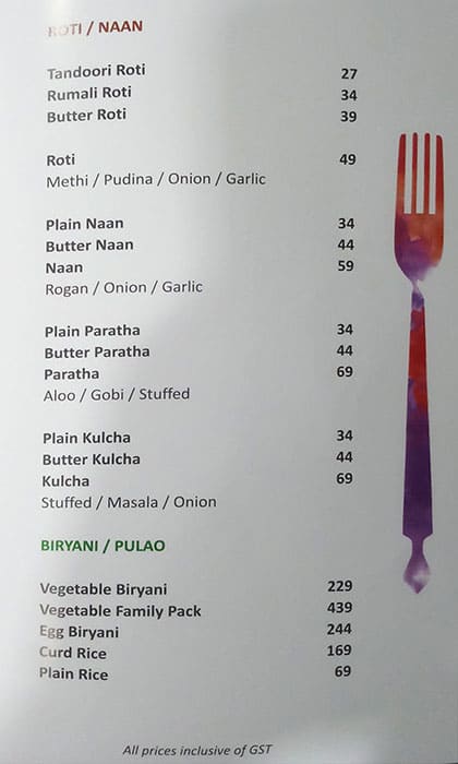 Parivaar Restaurant Radhika menu