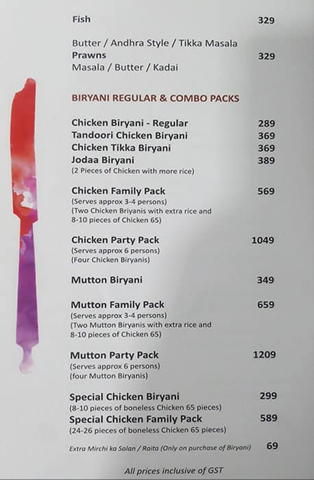 Parivaar Restaurant Radhika menu