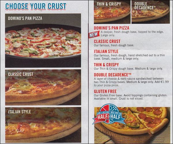 Menu at Domino's Pizza pizzeria, Dublin, 70 Willow Park Cres