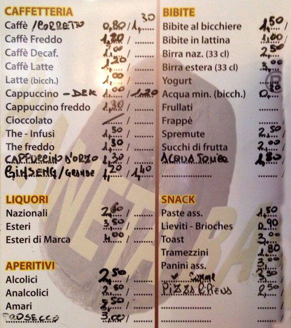 Menu di Caffetteria Doria 