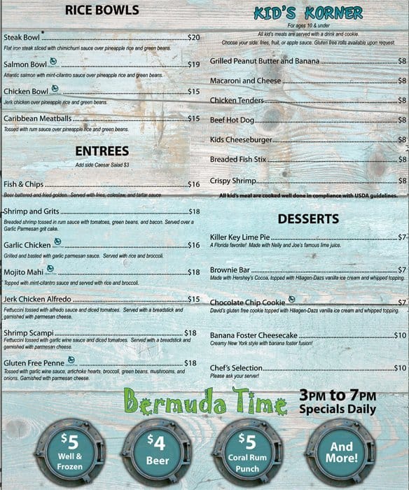 Menu at Coral Reef Bar & Grill, Orlando