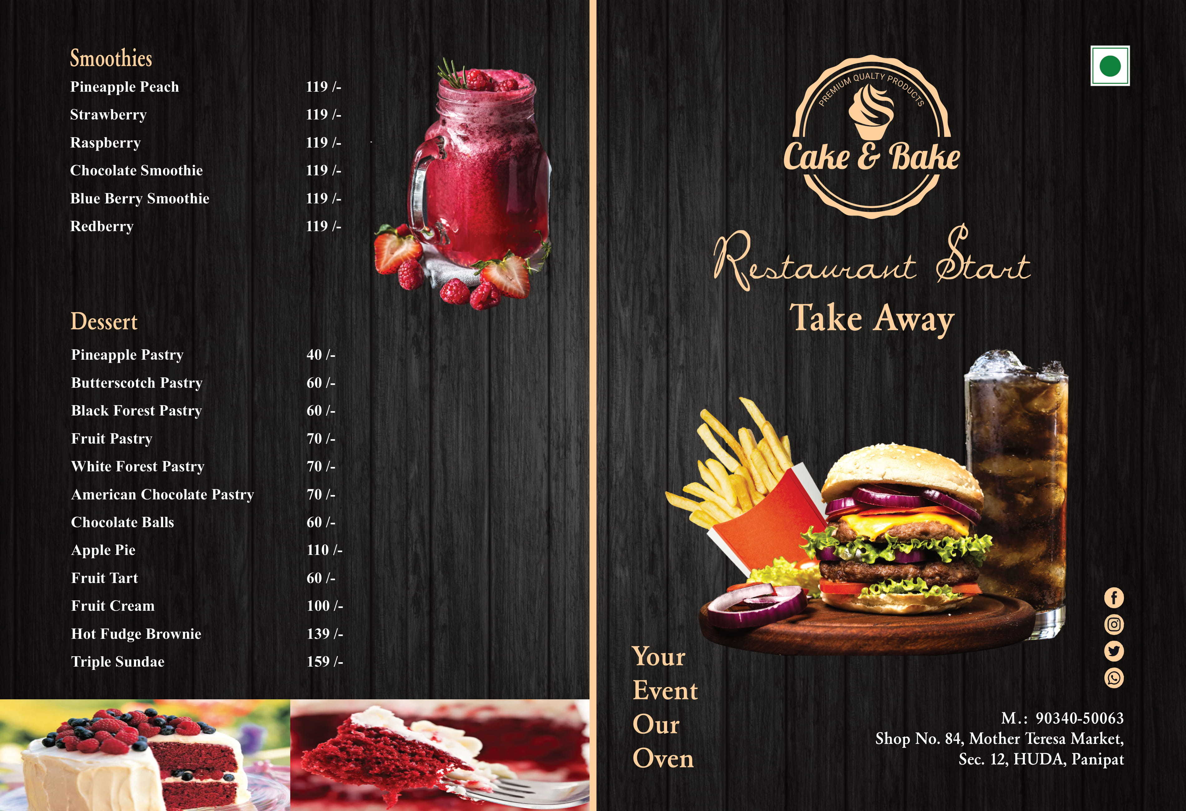 Menu of Cake N Bake, HUDA Sector 25, Panipat