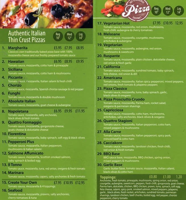 Classico Pizza Sutton menu