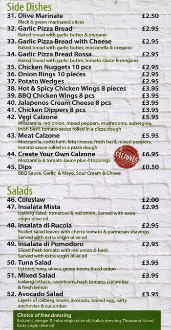 Classico Pizza Sutton menu
