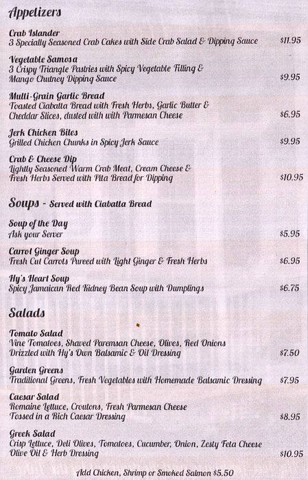 Carta de Hy-Tea Tea House and Restaurant by the Lake