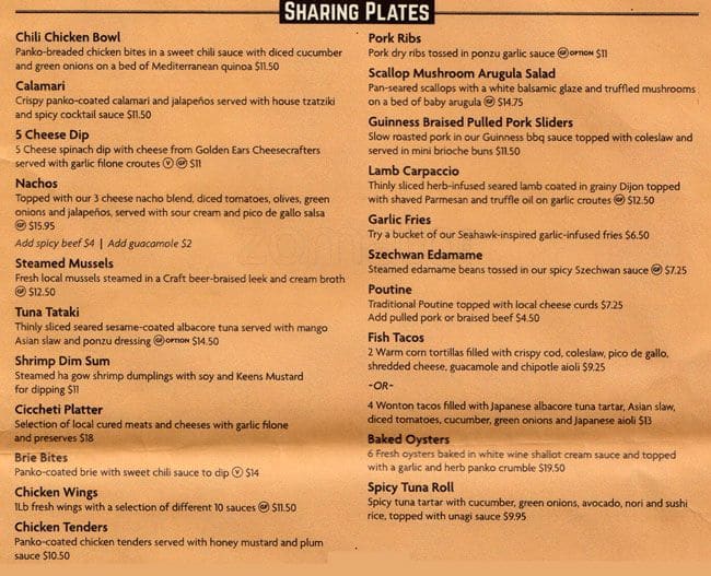 brew craft bar and kitchen menu