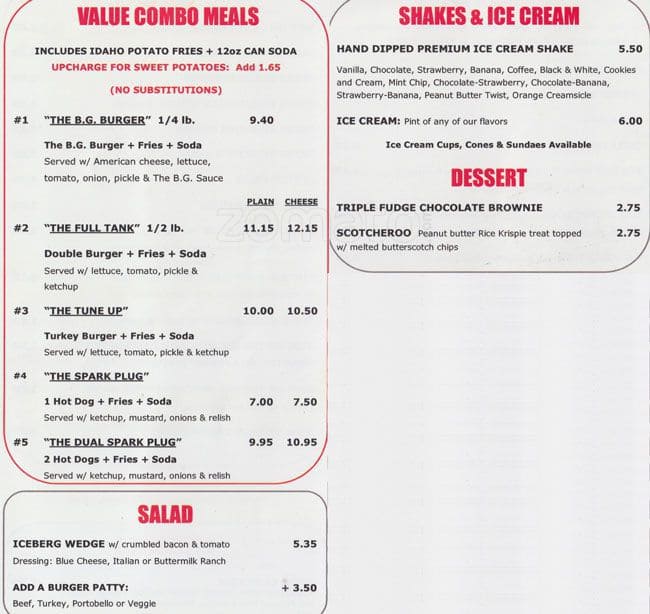 Menu at The Burger Garage fast food, New York City