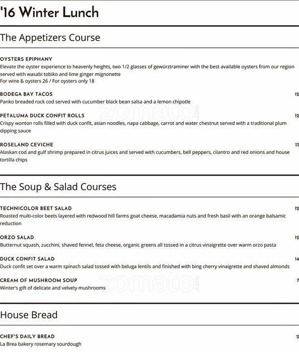 River's End Menu, Menu for River's End, Jenner, Jenner Urbanspoon/Zomato