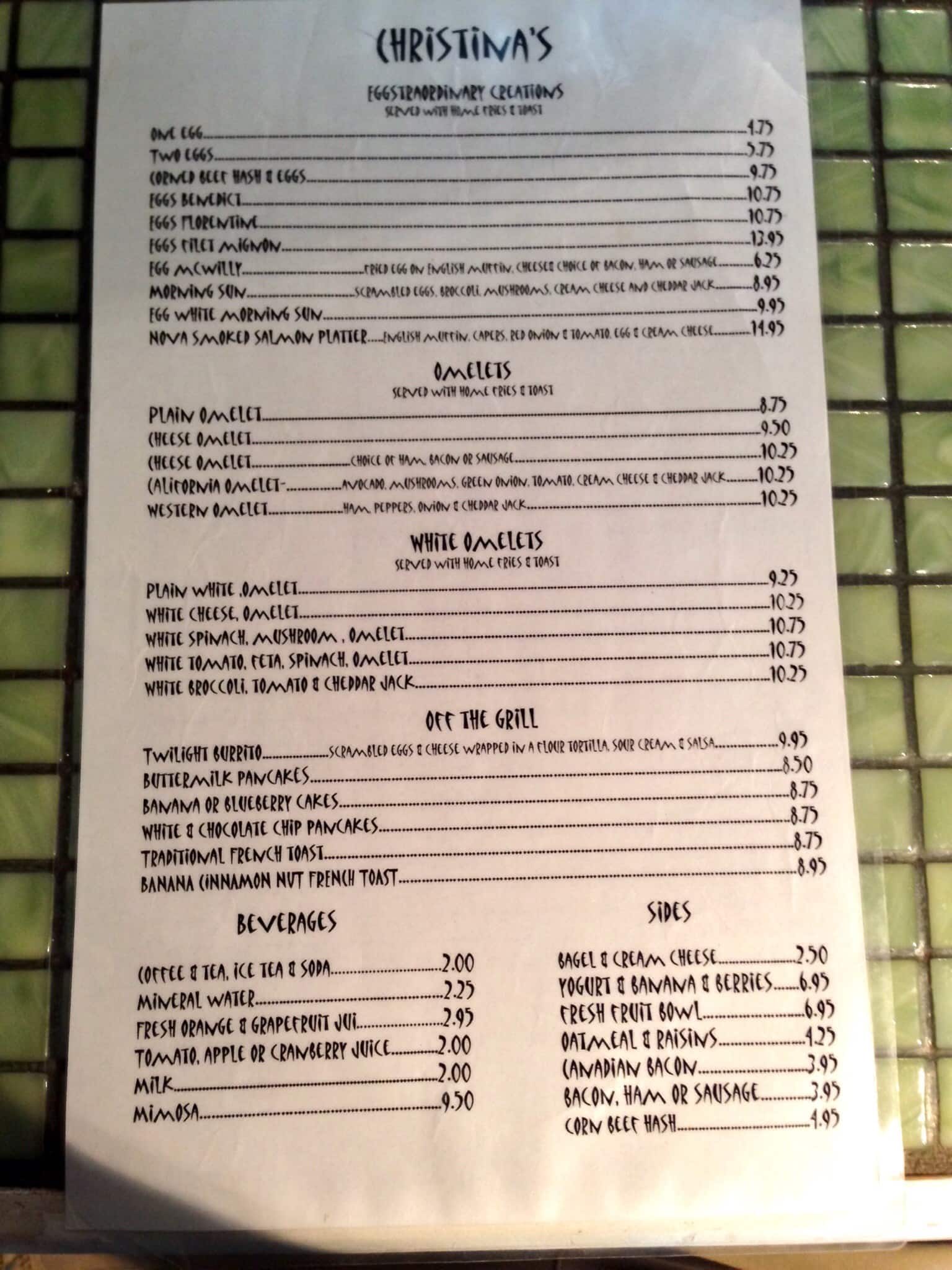 Menu at Christina's Breakfast & Lunch Restaurant, Delray Beach
