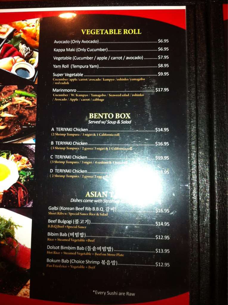 Menu at Ajimi restaurant, Fairbanks